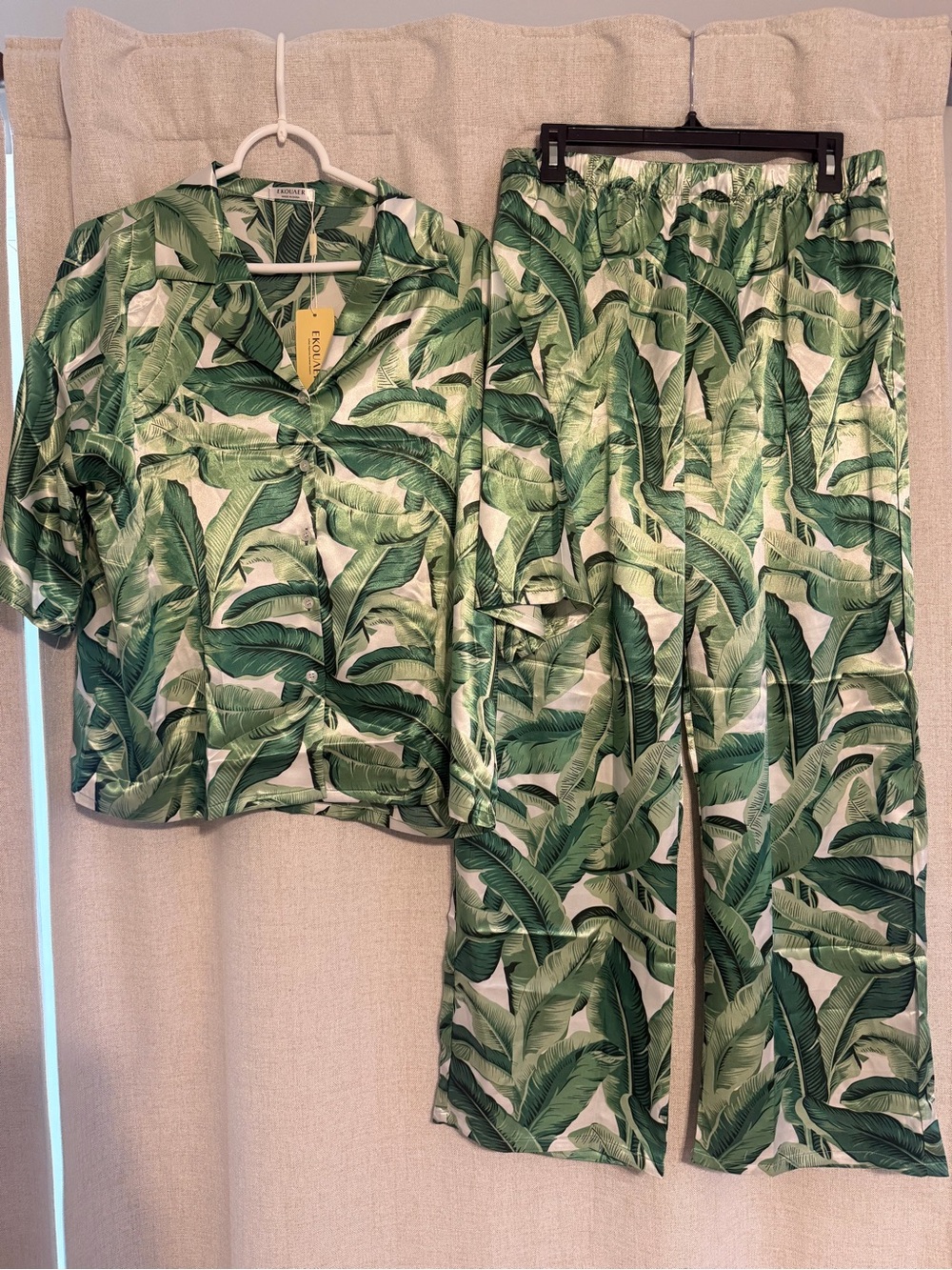 Silky Green Tropical Leaf Pajama Set